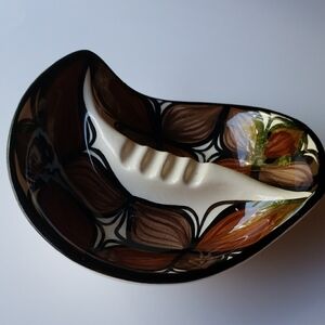 Artistic Brown and Cream Ceramic Ashtray Signed